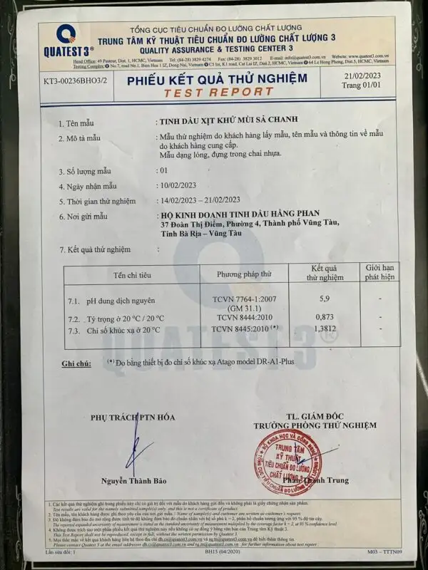 Tinh dầu xịt Sả chanh – người bạn nhỏ trong chiếc balo của học sinh 5 Kiểm định sản phẩm Tinh dầu xịt khử mùi Sả chanh