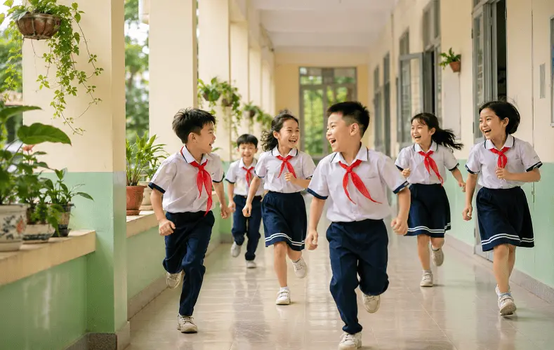 Hành lang, sàn lớp học, nhà vệ sinh... là môi trường công cộng mà các con tiếp xúc nhiều nhất